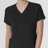 RENEW Knit Women's Flex-n-Reach V-Neck Raglan Scrub Top Black front detail