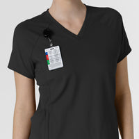 RENEW Knit Women's Flex-n-Reach V-Neck Raglan Scrub Top Black side detail 1