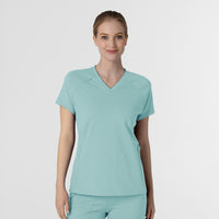RENEW Knit Women's Flex-n-Reach V-Neck Raglan Scrub Top Coastal Blue