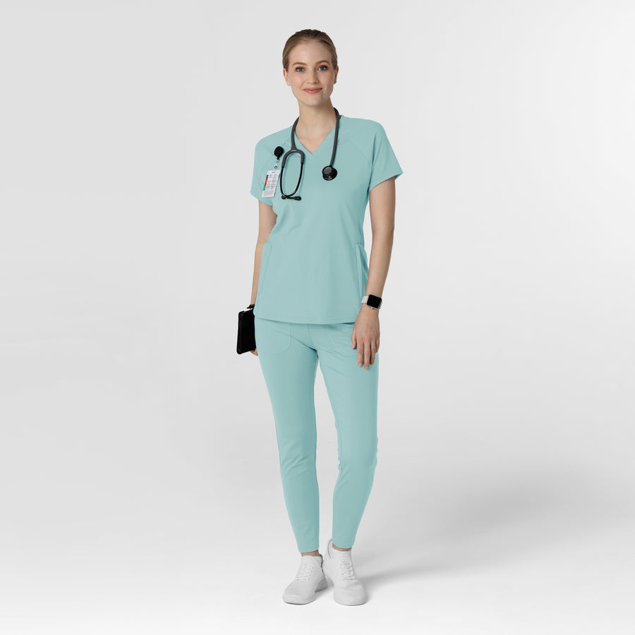 RENEW Knit Women's Flex-n-Reach V-Neck Raglan Scrub Top Coastal Blue full scrub set