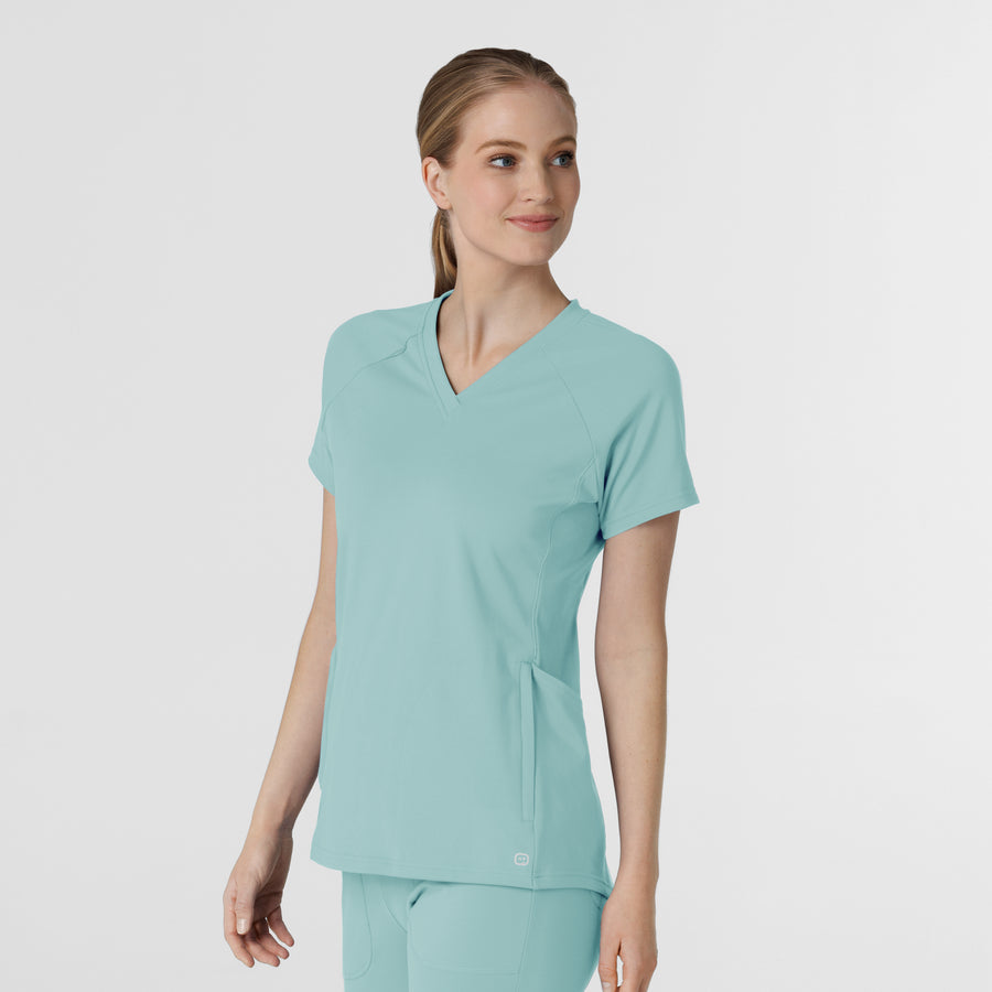 RENEW Knit Women's Flex-n-Reach V-Neck Raglan Scrub Top Coastal Blue side view