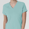 RENEW Knit Women's Flex-n-Reach V-Neck Raglan Scrub Top Coastal Blue front detail