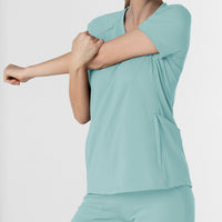 RENEW Knit Women's Flex-n-Reach V-Neck Raglan Scrub Top Coastal Blue back detail