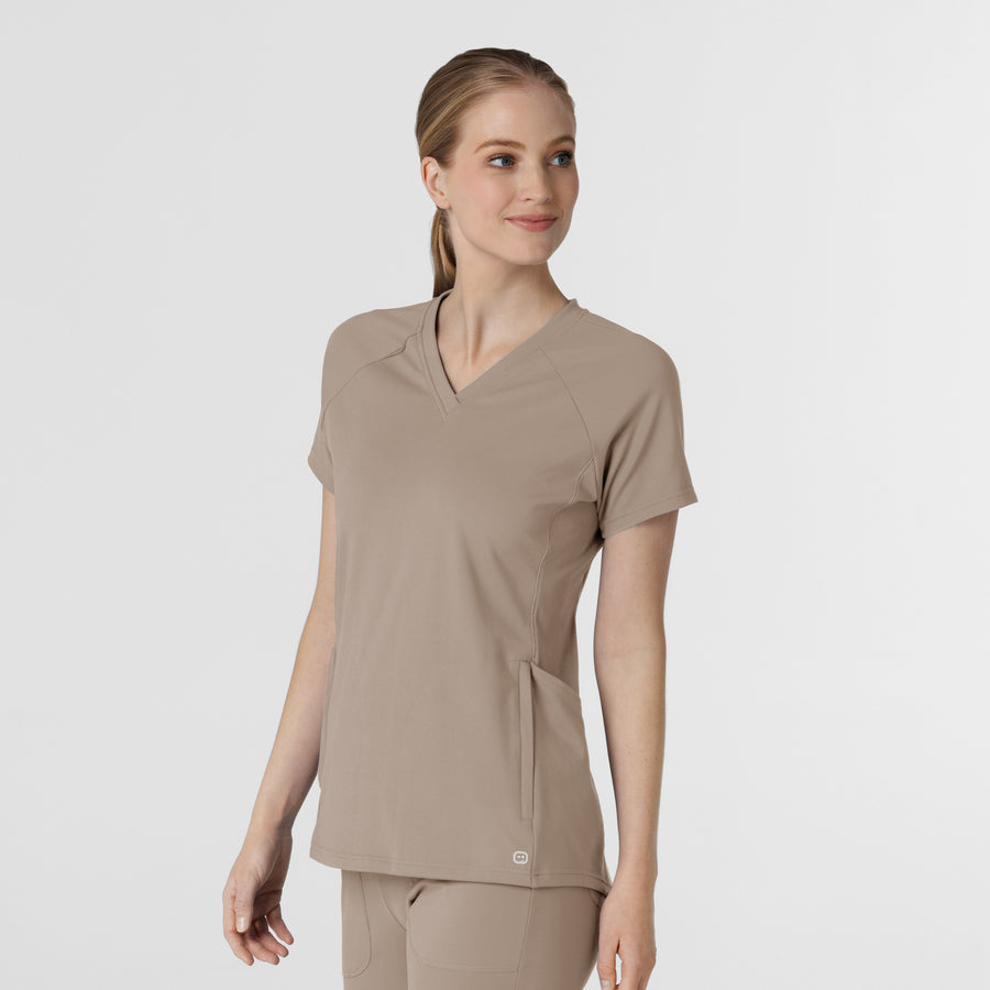 RENEW Knit Women's Flex-n-Reach V-Neck Raglan Scrub Top Haze side view