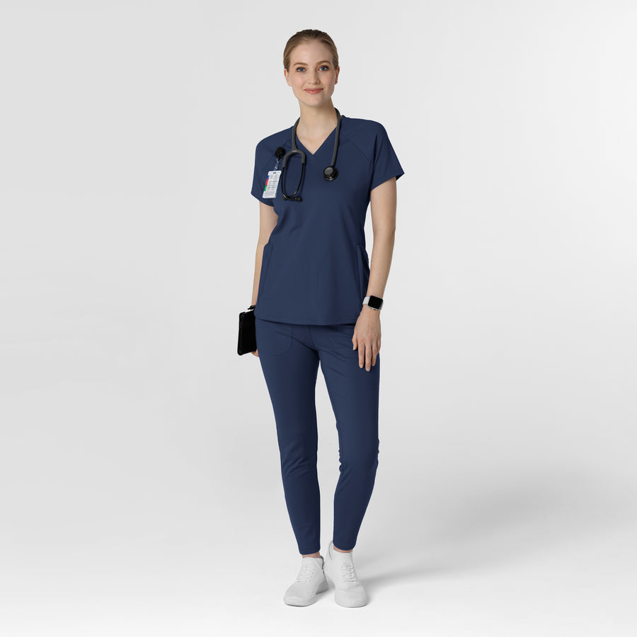 RENEW Knit Women's Flex-n-Reach V-Neck Raglan Scrub Top Navy full scrub set