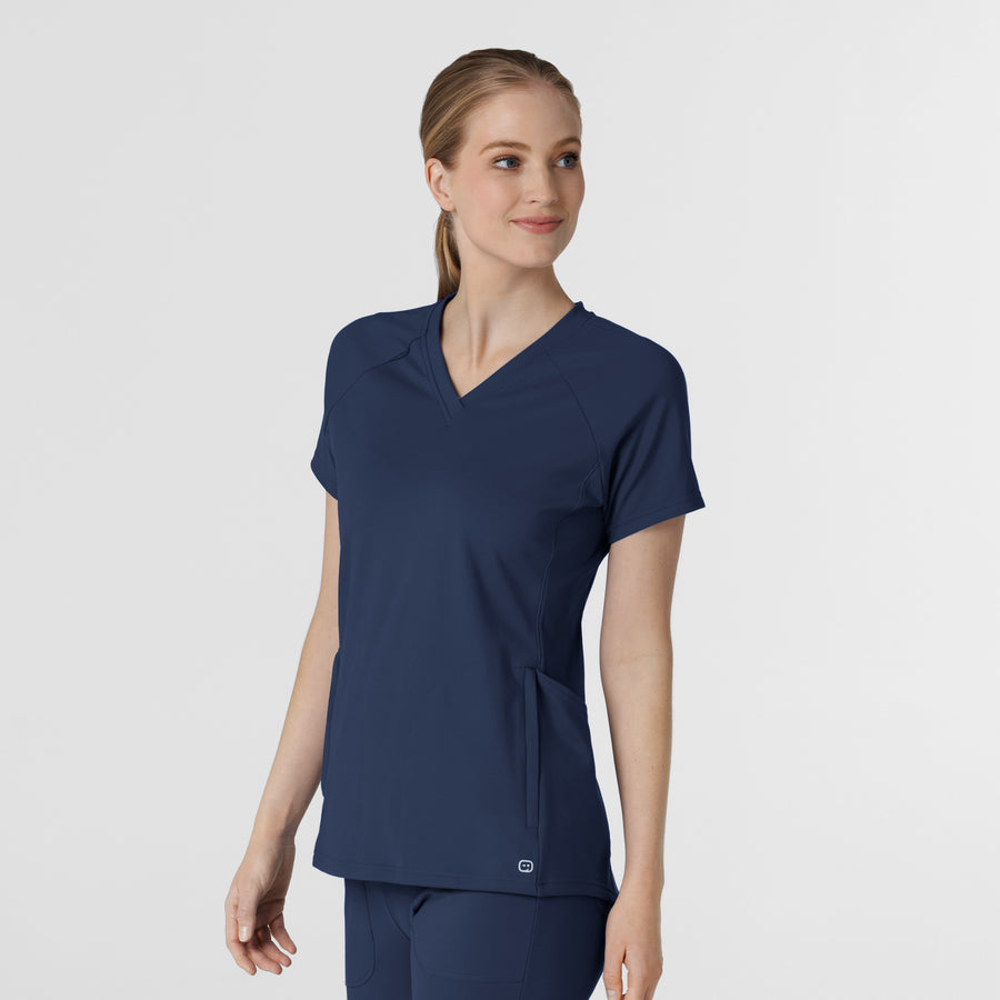 RENEW Knit Women's Flex-n-Reach V-Neck Raglan Scrub Top Navy side view