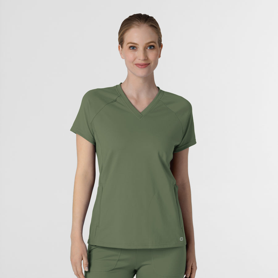 RENEW Knit Women's Flex-n-Reach V-Neck Raglan Scrub Top Olive