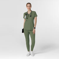 RENEW Knit Women's Flex-n-Reach V-Neck Raglan Scrub Top Olive full scrub set