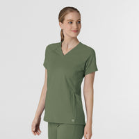 RENEW Knit Women's Flex-n-Reach V-Neck Raglan Scrub Top Olive side view