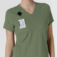 RENEW Knit Women's Flex-n-Reach V-Neck Raglan Scrub Top Olive side detail 1