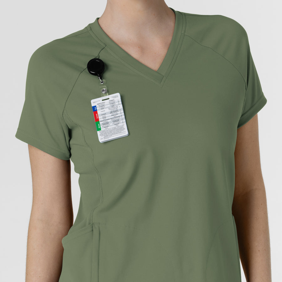 RENEW Knit Women's Flex-n-Reach V-Neck Raglan Scrub Top Olive side detail 1