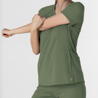 RENEW Knit Women's Flex-n-Reach V-Neck Raglan Scrub Top Olive back detail