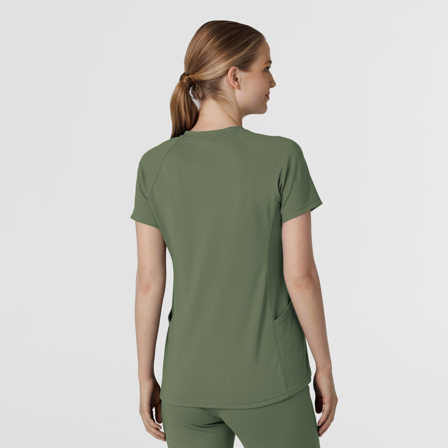 RENEW Knit Women's Flex-n-Reach V-Neck Raglan Scrub Top Olive back view