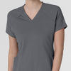 RENEW Knit Women's Flex-n-Reach V-Neck Raglan Scrub Top Pewter front detail