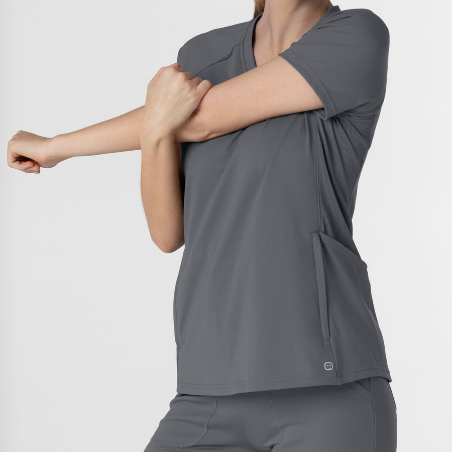 RENEW Knit Women's Flex-n-Reach V-Neck Raglan Scrub Top Pewter back detail