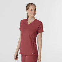 RENEW Knit Women's Flex-n-Reach V-Neck Raglan Scrub Top - Ruby side