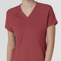 RENEW Knit Women's Flex-n-Reach V-Neck Raglan Scrub Top - Ruby neckline