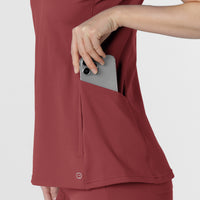 RENEW Knit Women's Flex-n-Reach V-Neck Raglan Scrub Top - Ruby side panel pocket
