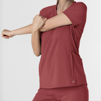 RENEW Knit Women's Flex-n-Reach V-Neck Raglan Scrub Top - Ruby side flex panel