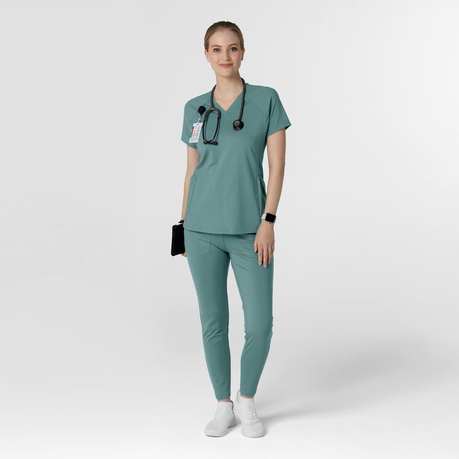 RENEW Knit Women's Flex-n-Reach V-Neck Raglan Scrub Top - Vintage Teal scrub set