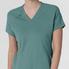 RENEW Knit Women's Flex-n-Reach V-Neck Raglan Scrub Top - Vintage Teal neckline