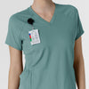RENEW Knit Women's Flex-n-Reach V-Neck Raglan Scrub Top - Vintage Teal badge loop