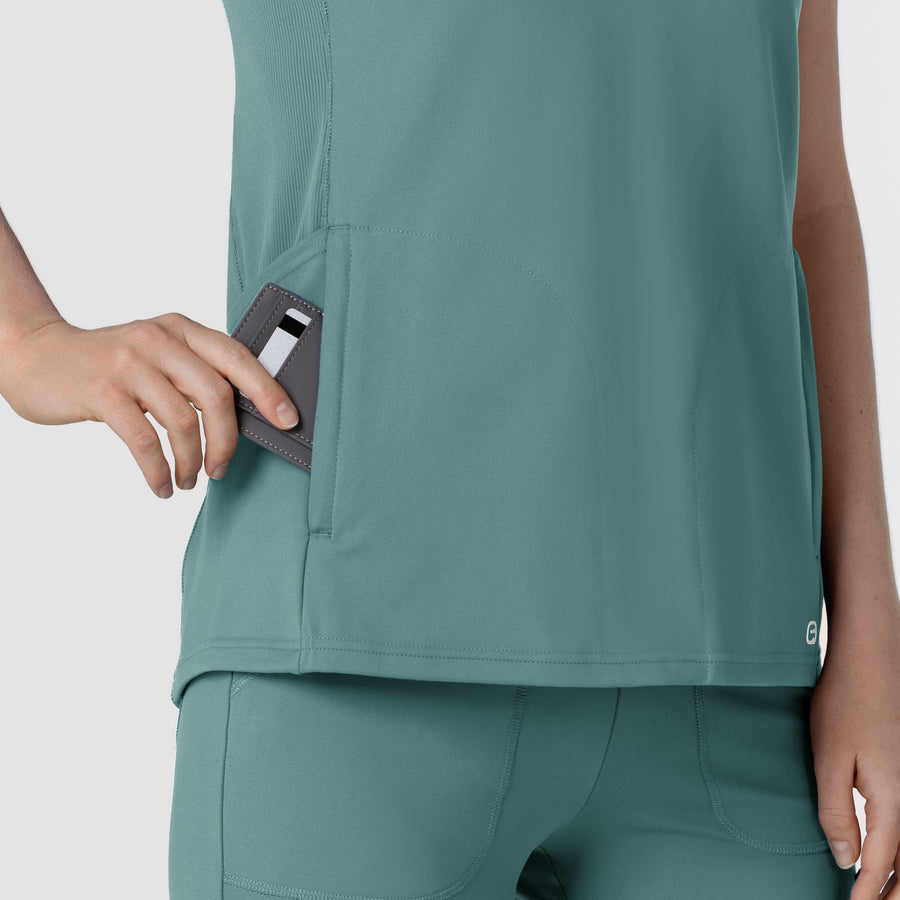RENEW Knit Women's Flex-n-Reach V-Neck Raglan Scrub Top - Vintage Teal side pocket