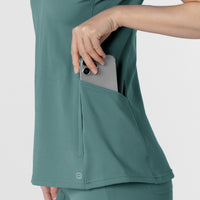 RENEW Knit Women's Flex-n-Reach V-Neck Raglan Scrub Top - Vintage Teal phone pocket