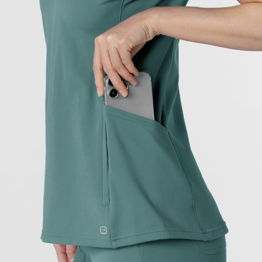 RENEW Knit Women's Flex-n-Reach V-Neck Raglan Scrub Top - Vintage Teal phone pocket