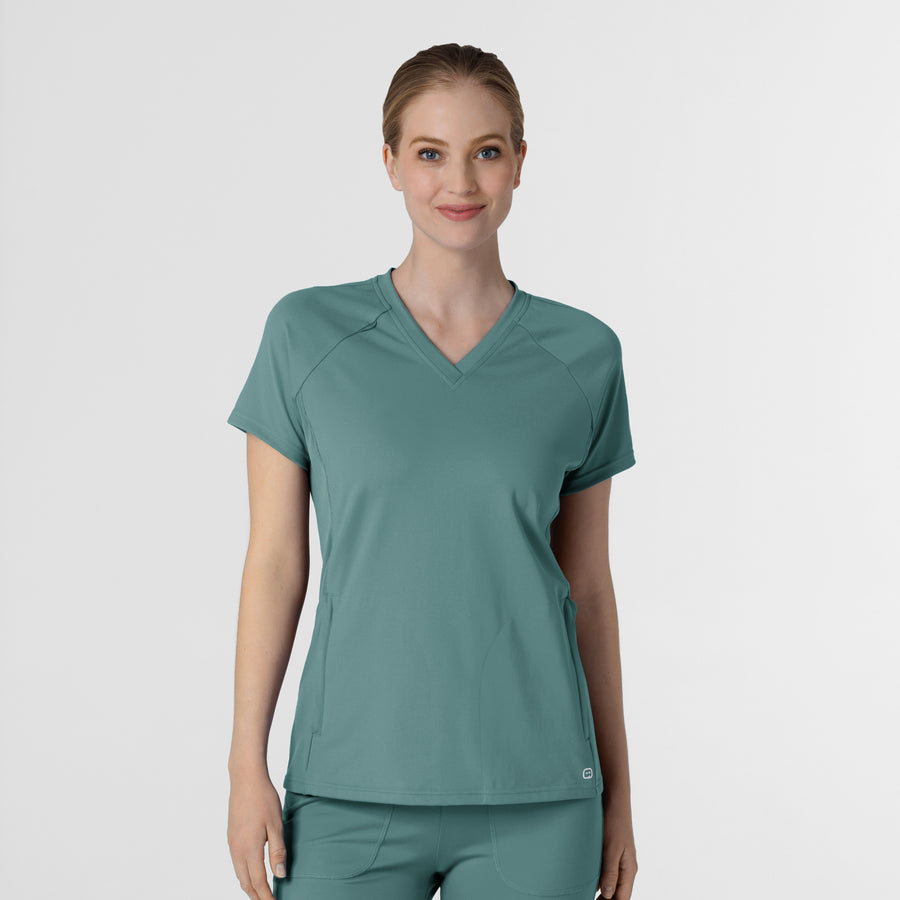 RENEW Knit Women's Flex-n-Reach V-Neck Raglan Scrub Top - Vintage Teal