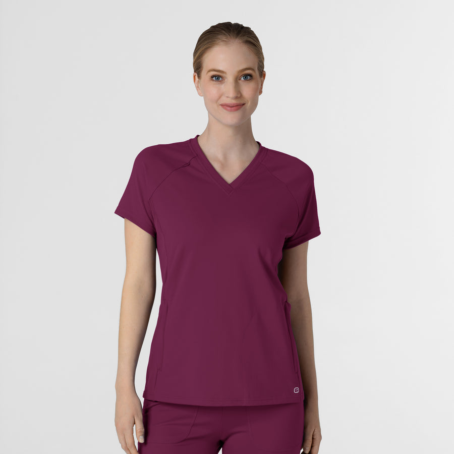 RENEW Knit Women's Flex-n-Reach V-Neck Raglan Scrub Top Wine