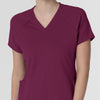 RENEW Knit Women's Flex-n-Reach V-Neck Raglan Scrub Top Wine front detail