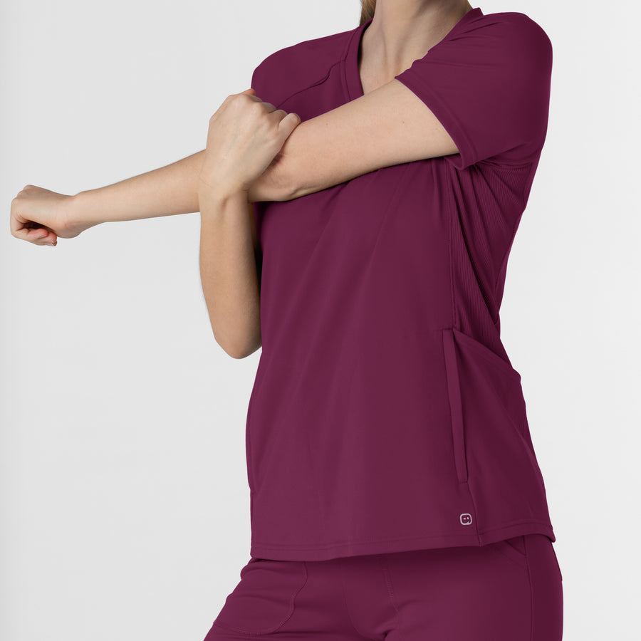 RENEW Knit Women's Flex-n-Reach V-Neck Raglan Scrub Top Wine back detail