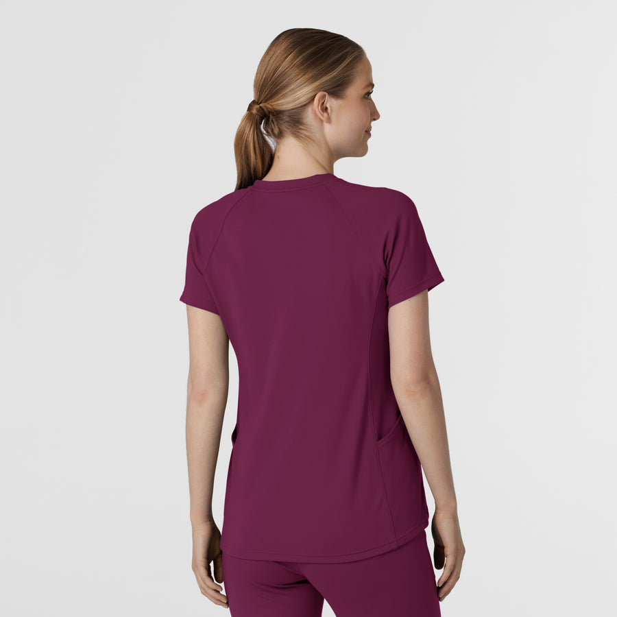 RENEW Knit Women's Flex-n-Reach V-Neck Raglan Scrub Top Wine back view