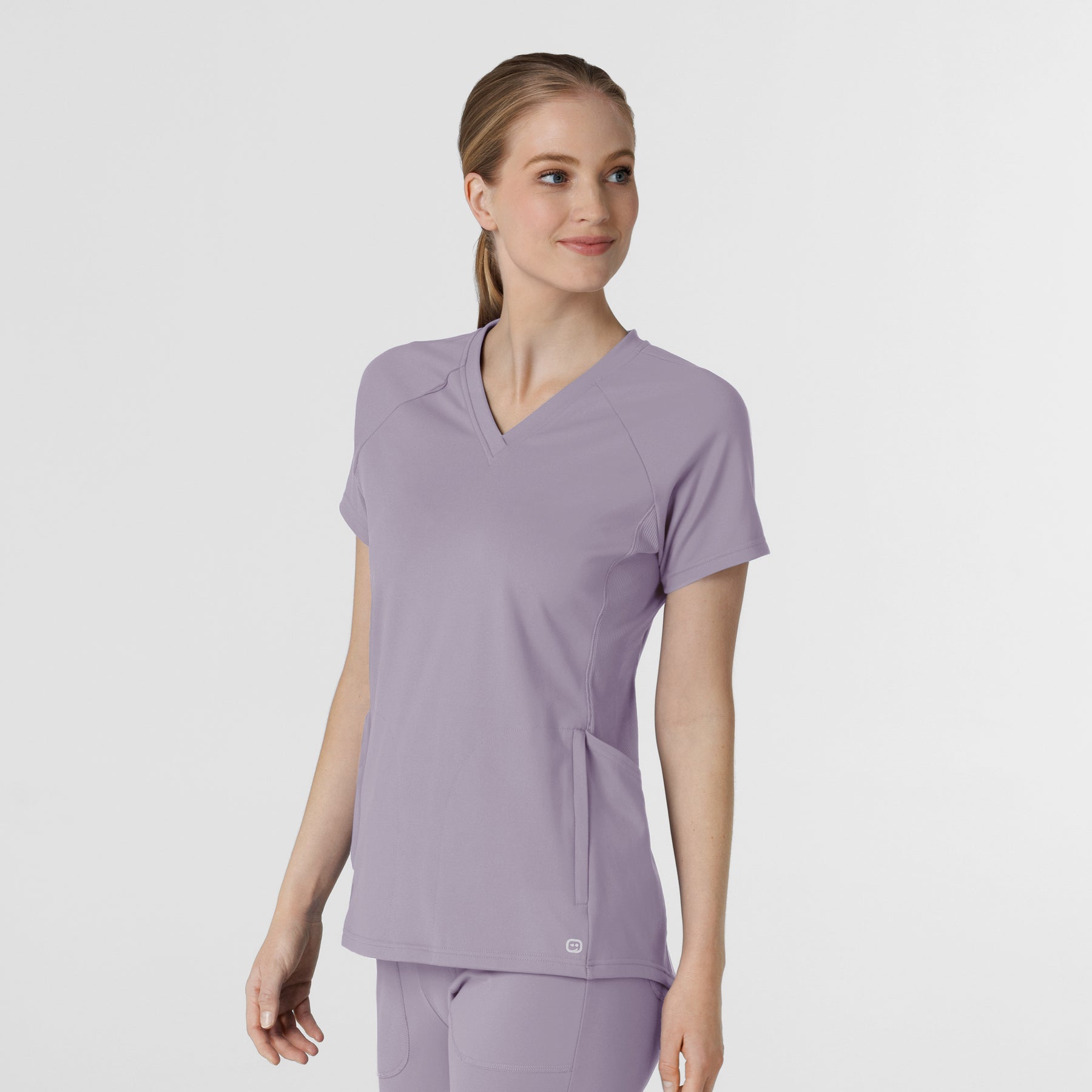RENEW Knit Women's Flex-n-Reach V-Neck Raglan Scrub Top Wisteria side view
