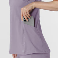 RENEW Knit Women's Flex-n-Reach V-Neck Raglan Scrub Top Wisteria hemline detail