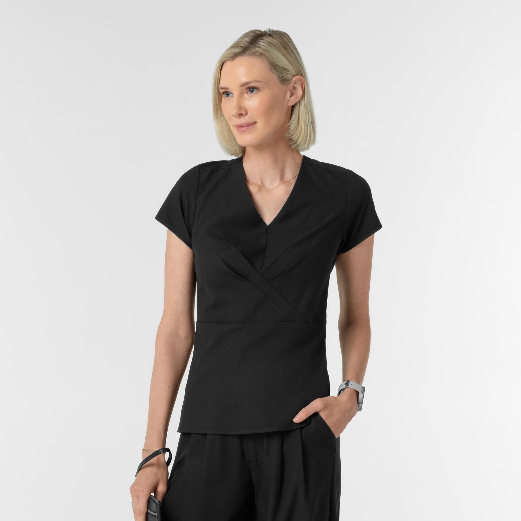 BLK Women's Popover Scrub Top Black side view