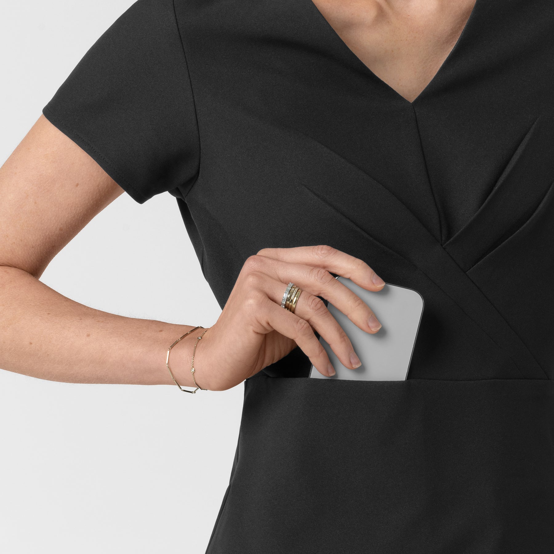 BLK Women's Popover Scrub Top Black side detail 2