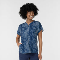 Women's Dolman Print Scrub Top - Dreamy Daze Navy Tonal