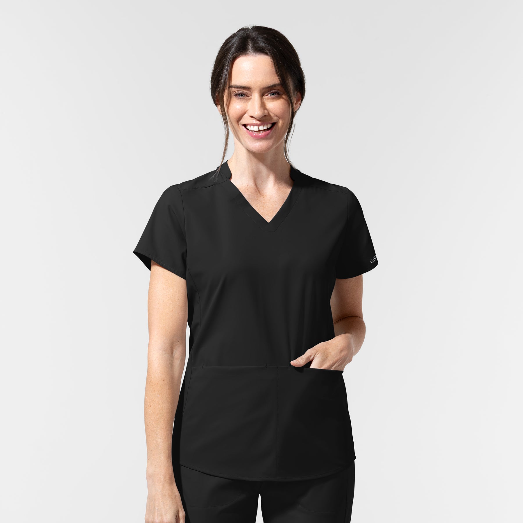 AURA Women's Allure V-Neck 2 Pocket Scrub Top - Black