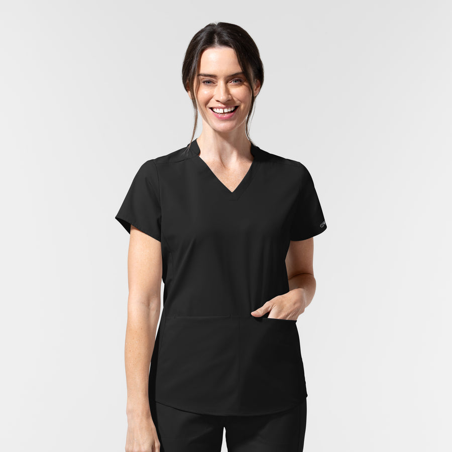 AURA Women's Allure V-Neck 2 Pocket Scrub Top - Black