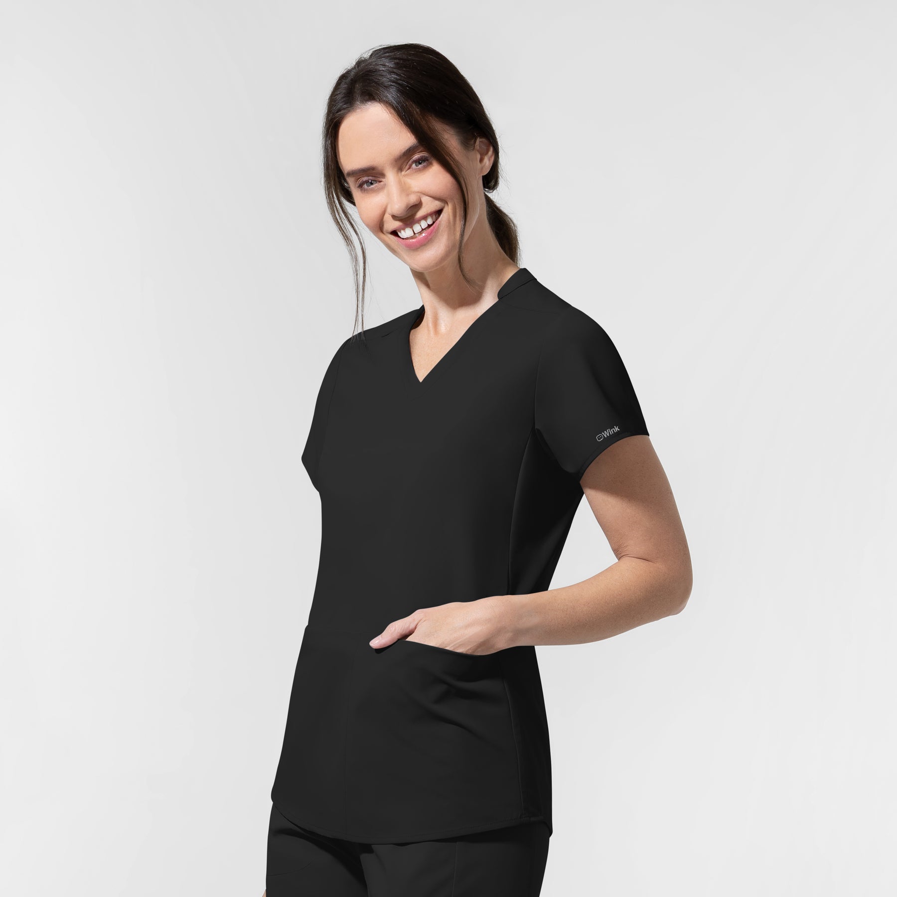 AURA Women's Allure V-Neck 2 Pocket Scrub Top - Black side