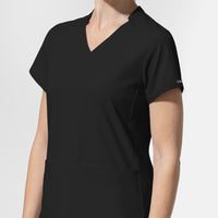 AURA Women's Allure V-Neck 2 Pocket Scrub Top - Black side detail