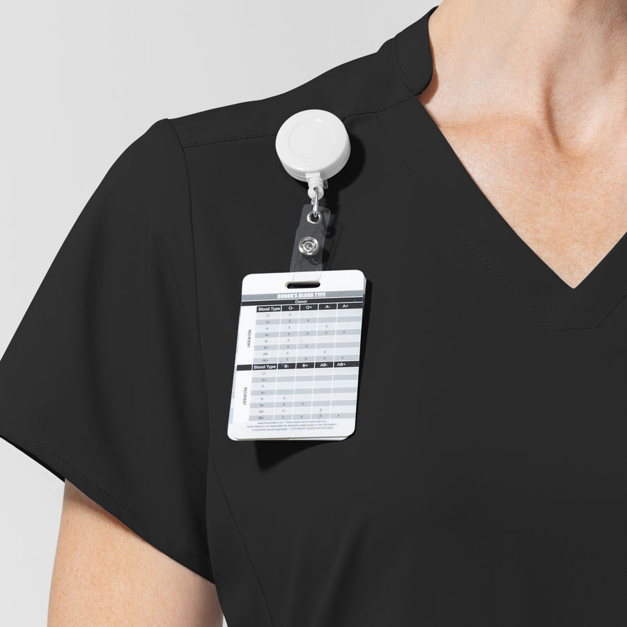 AURA Women's Allure V-Neck 2 Pocket Scrub Top - Black badge loop