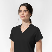 AURA Women's Allure V-Neck 2 Pocket Scrub Top - Black neckline