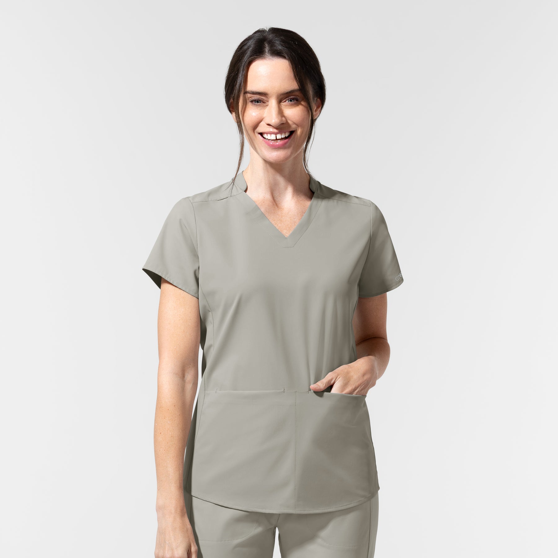 AURA Women's Allure V-Neck 2 Pocket Scrub Top - Cool Gray