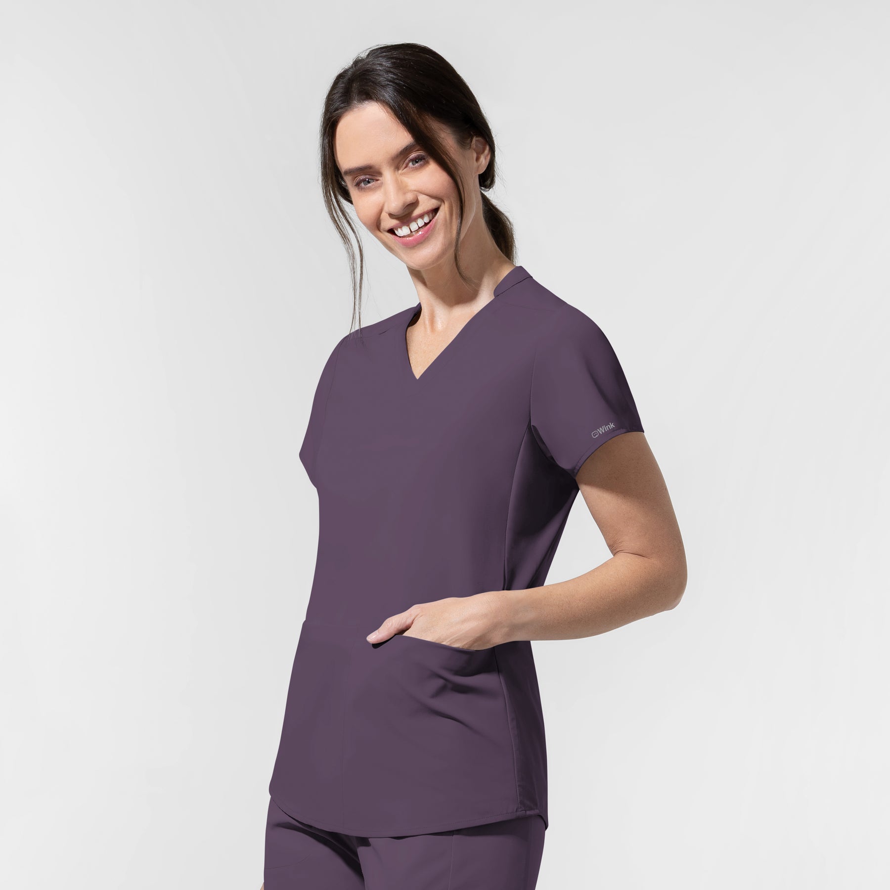 AURA Women's Allure V-Neck 2 Pocket Scrub Top Dusk side view