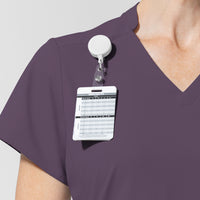AURA Women's Allure V-Neck 2 Pocket Scrub Top Dusk hemline detail