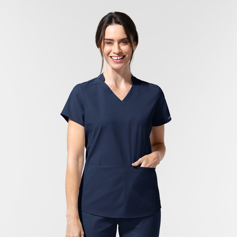 AURA Women's Allure V-Neck 2 Pocket Scrub Top Navy