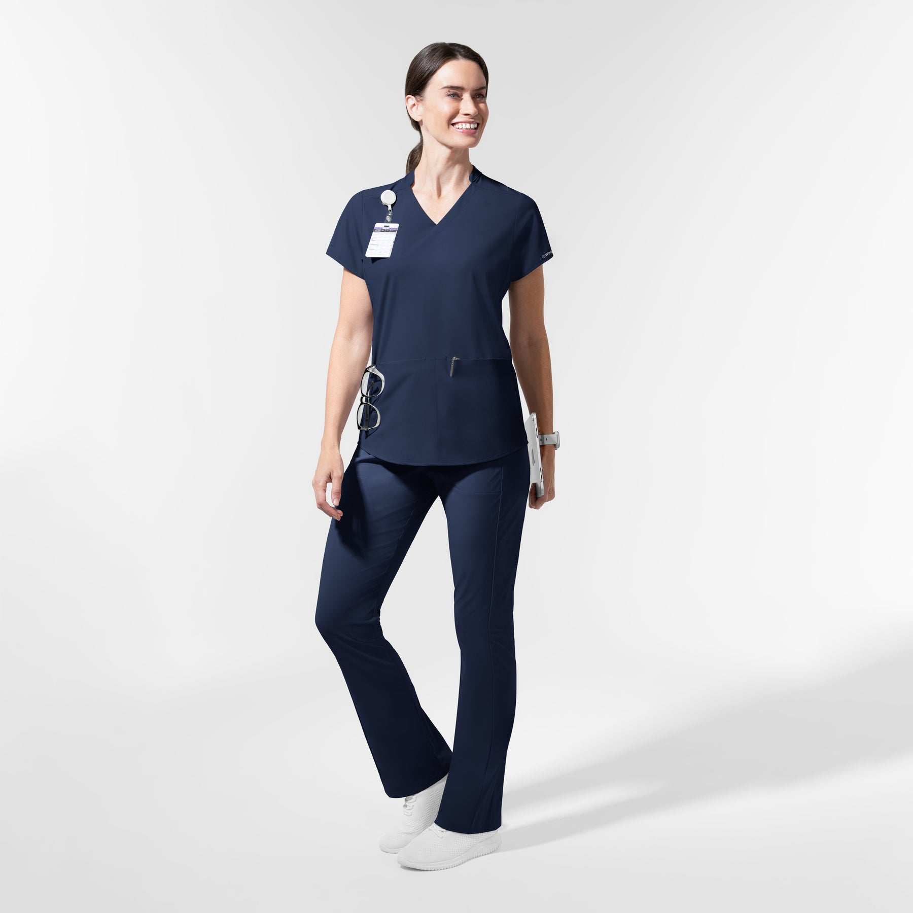 AURA Women's Allure V-Neck 2 Pocket Scrub Top Navy full scrub set